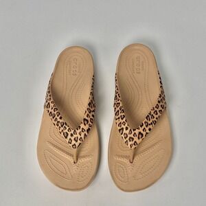 Crocs Women's KADEE Leopard Print Flip Flops Sandals Shoes Size 9